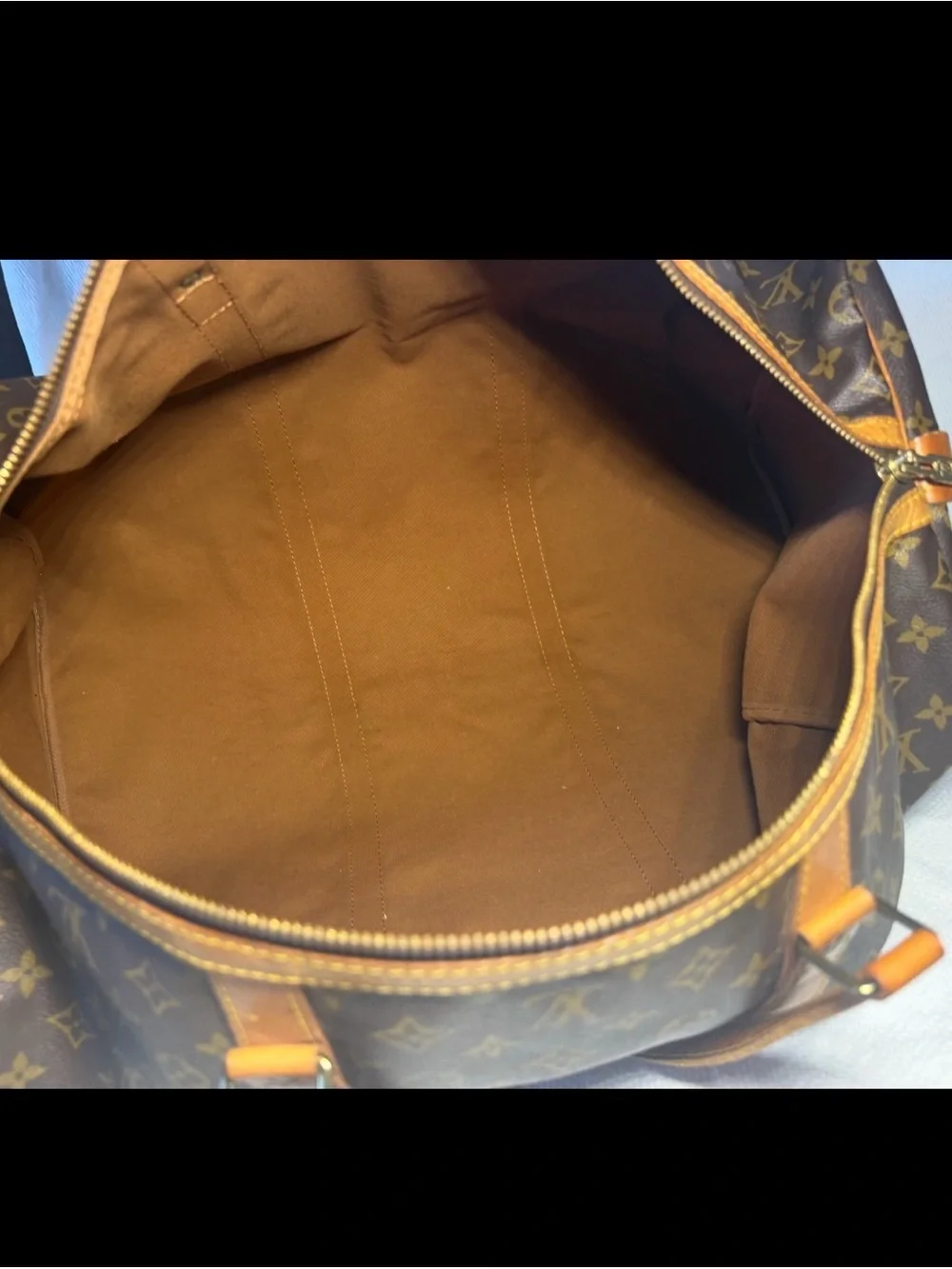 Louis Vuitton Brown Monogram Sac Souple 55 Weekend Travel Bag Tan Leather Trim
